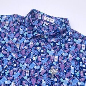 Peter Millar Summer Comfort Mens‎ XL Blue Purple Caddy Shack Polo Gopher Stretch